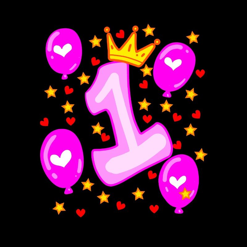 1. Geburtstag Mädchen Luftballons Krone Sterne