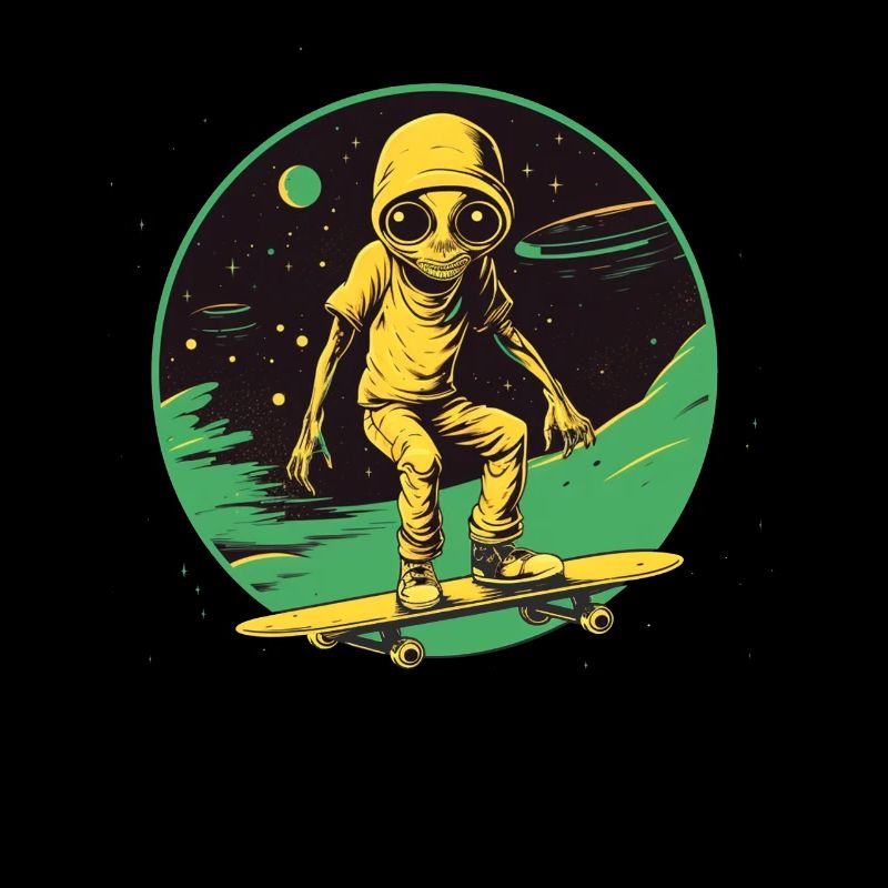 Alien auf Skateboard