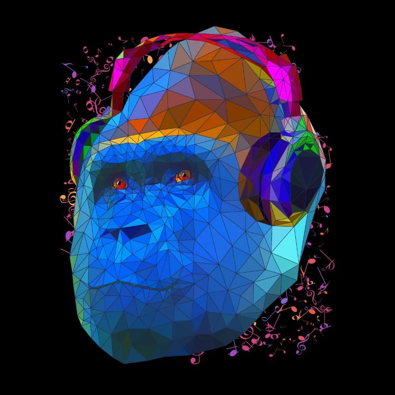 Gorilla mit Kopfhörern Low Poly Pop Art Kunst