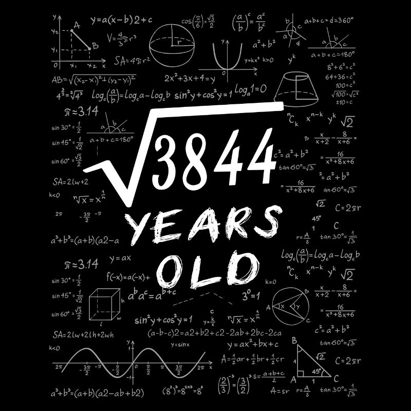 62nd Birthday 62 years Square root of 3844 math