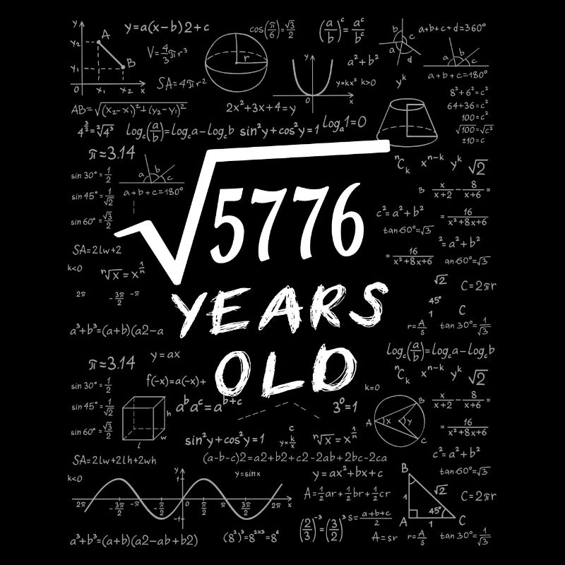 76th Birthday 76 years Square root of 5776 math