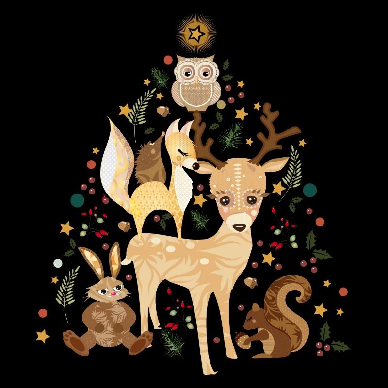 Mignons animaux de la forêt célébrant Noël ensemble