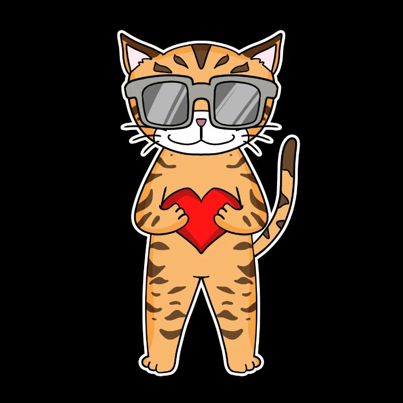 Chat avec coeur et lunettes - Chat Bengal