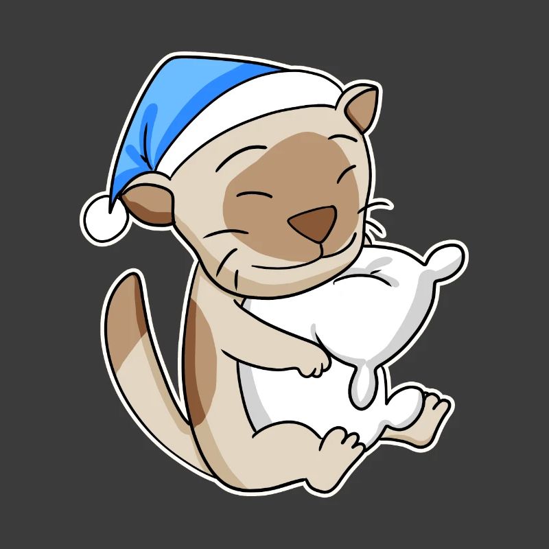 Sleeping Tired - Cat with Pillow and Sleepy Cap