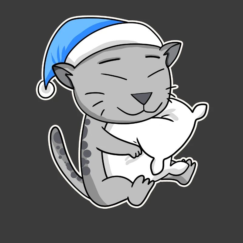 Sleeping Tired - Cat with Pillow and Sleepy Cap