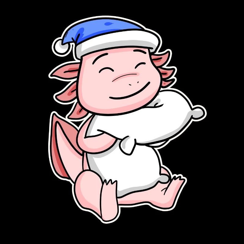 Axolotl avec oreiller et bonnet endormi