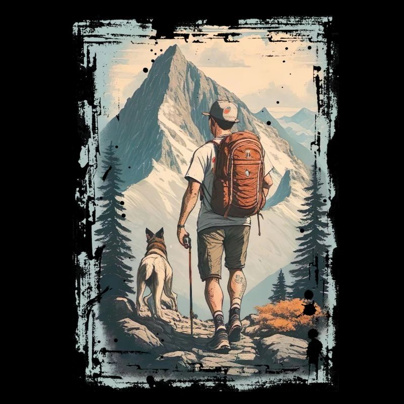 Wanderer in den Bergen mit Hund | Illustration