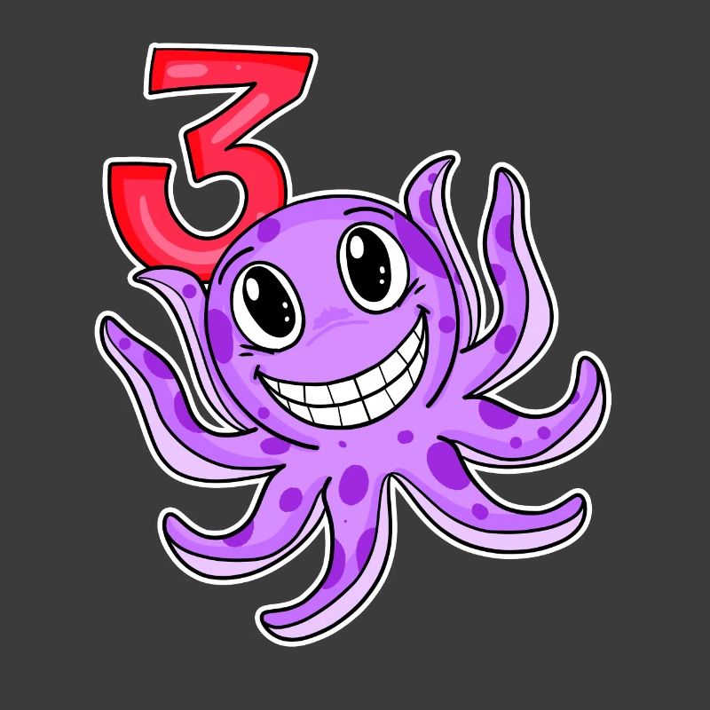 3rd Birthday Motif Octopus - Three Years Old