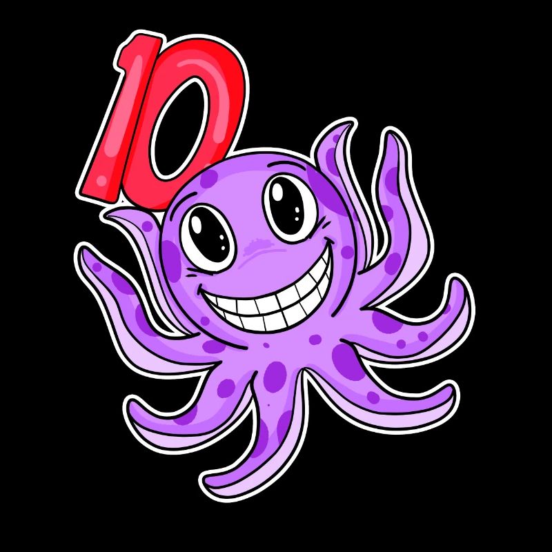 10th Birthday Motif Octopus - Ten Years Old