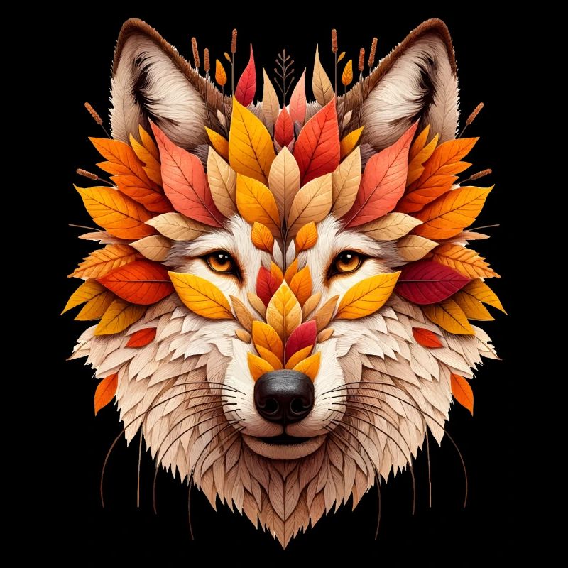 Grand loup, conçu à partir de différentes feuilles