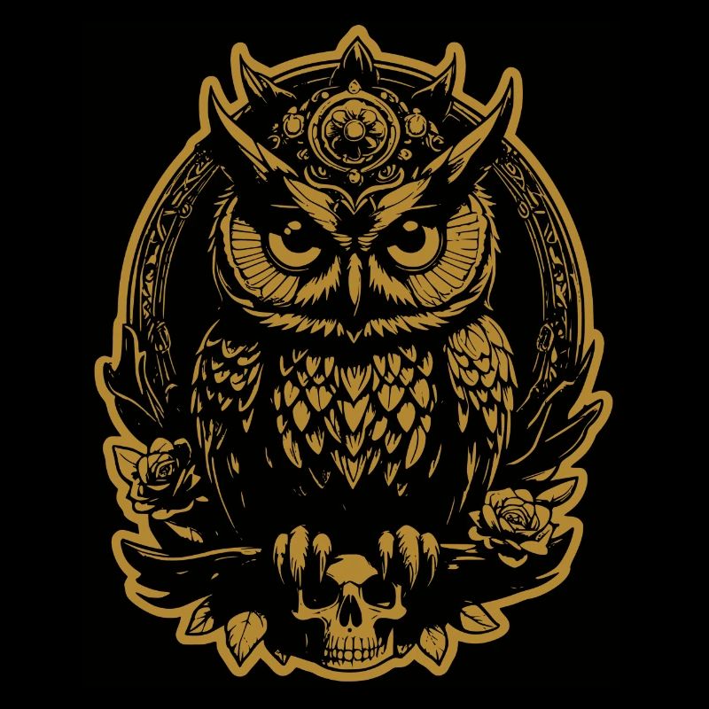 Mystische Eule sitzt auf einem Skull