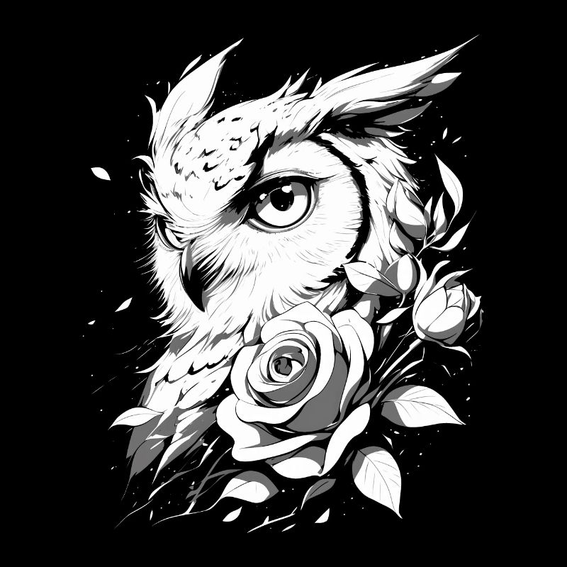 Owl Rose Floral Aesthetics Night Owl Bird Gift