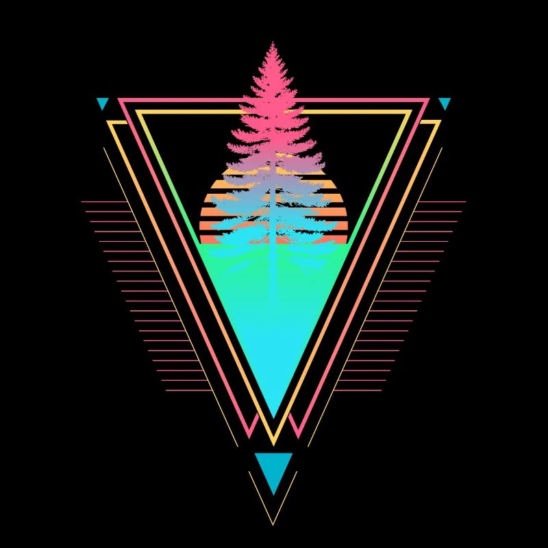 Tannenbaum Vaporwave Synthwave des années 90 80 coucher de soleil