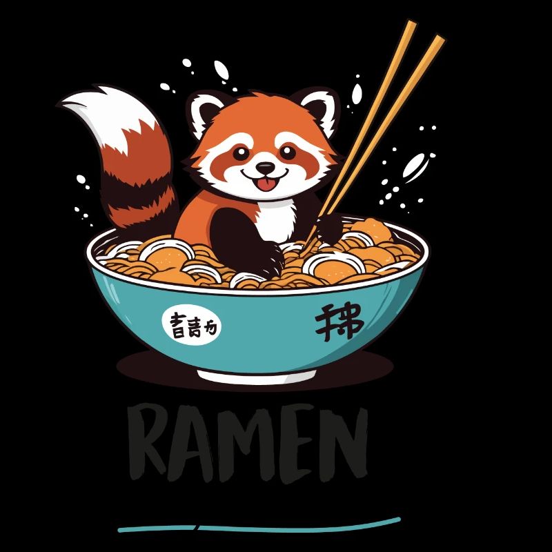 Mignon panda roux dans un bol de ramen