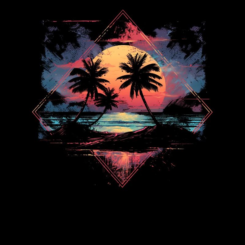 Synthwave Rétro Palmiers Coucher de soleil Vaporwave Années 90 80