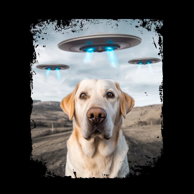 Labrador Retriever Dog Selfie with Alien UFOs.