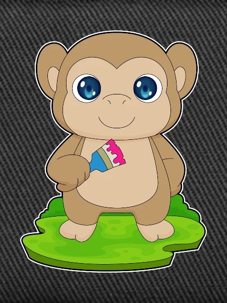 Monkey Painter Brush Painting