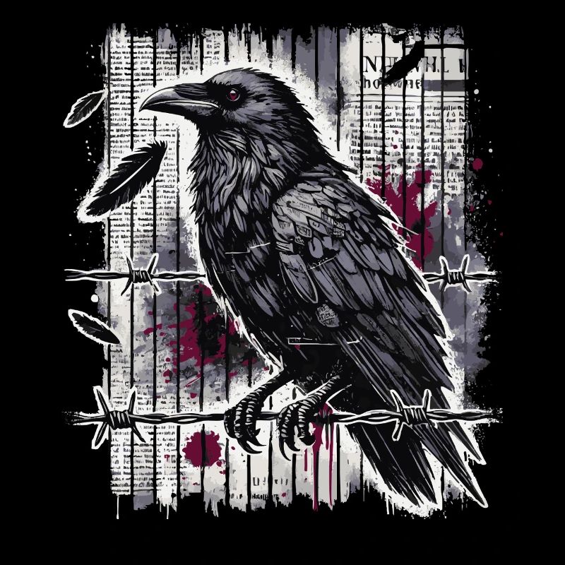 Corbeau sur fil de fer barbelé - Gothic Dark Art