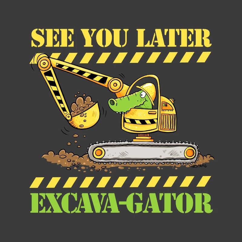 Excavatrice de chantier crocodile disant jeu de mots