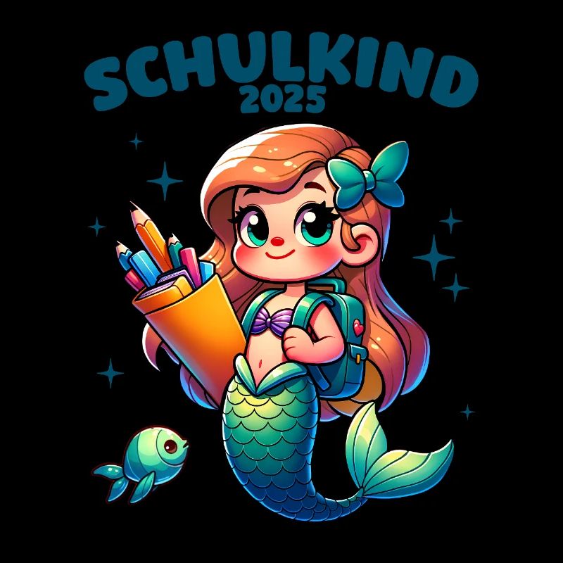 Schulkind 2025 Meerjungfrau Mädchen Einschulung