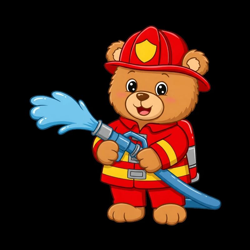 Teddy bear firefighter with hose