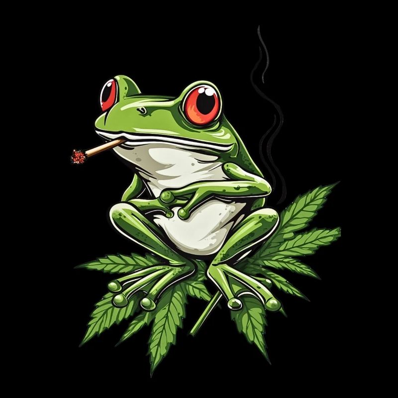 Frog on Cannabis Leaf with Joint - Weed Frog