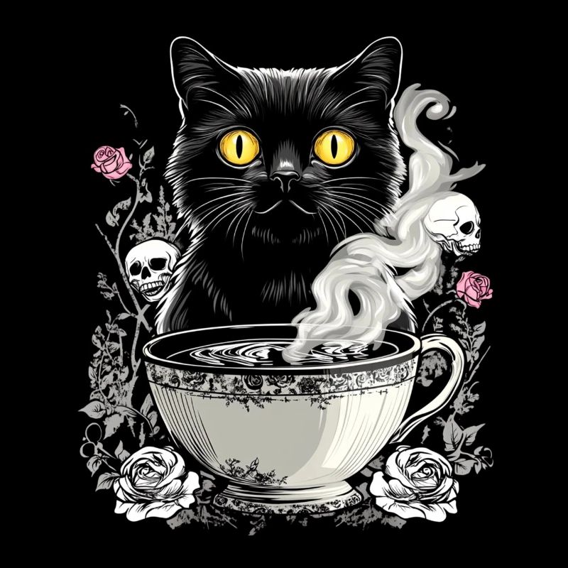 Mystical: Cat with skull coffee