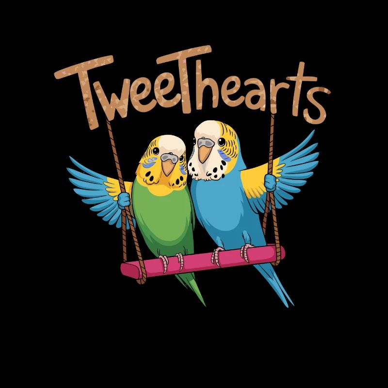 Two budgies tweethearts on swing