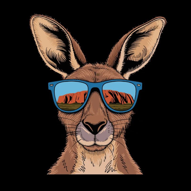 Cool kangaroo with sunglasses in front of australian