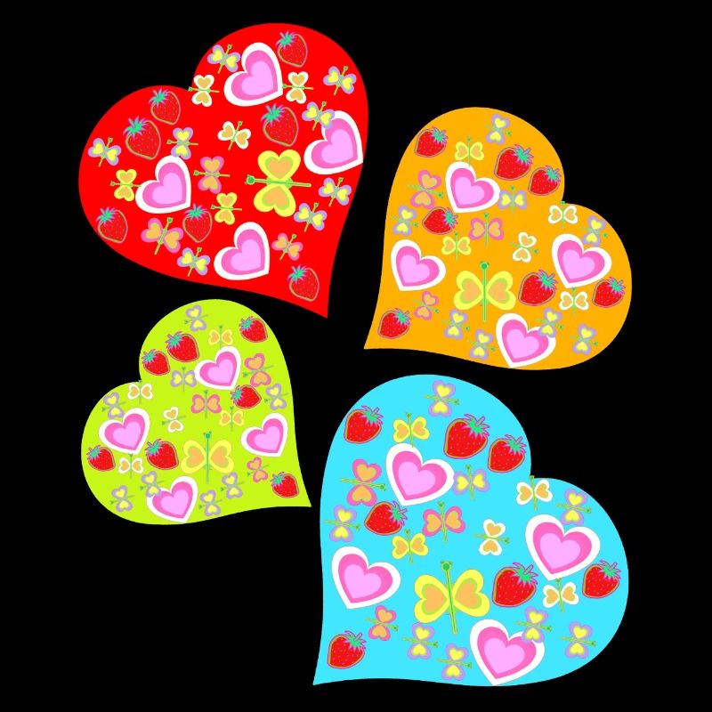 Retro Herz Herzen Vintage Erdbeeren Schmetterlinge