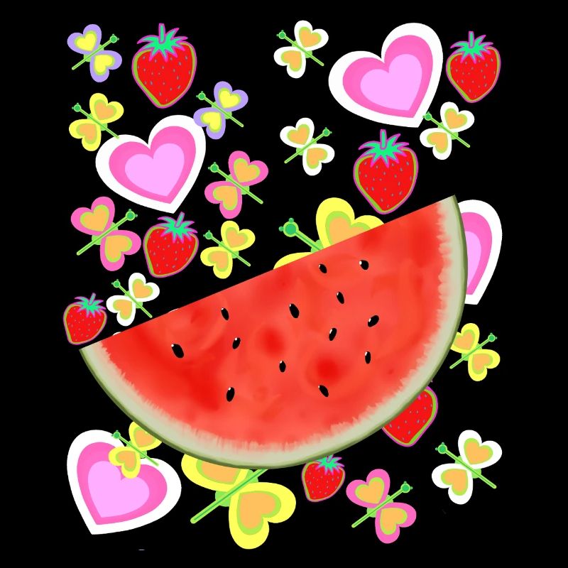 Fruit Fruit Melon Retro Vintage Strawberries Heart