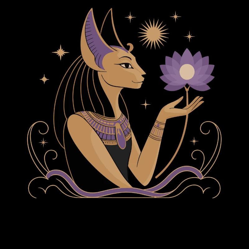 Serene Bastet Holding a Lotus Flower