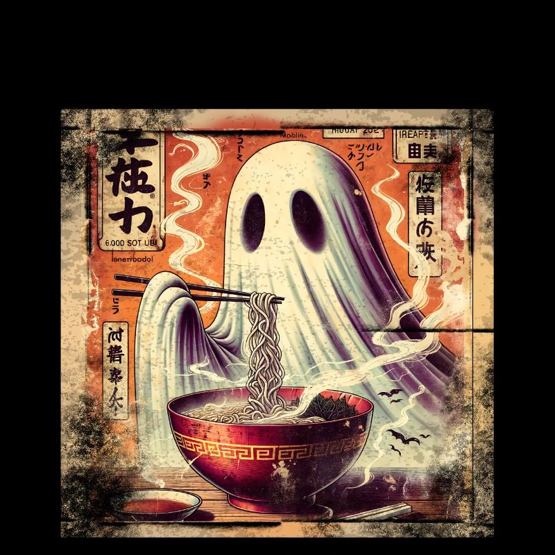 Ramen Ghost Grunge Poster Style