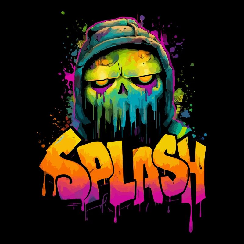 Splash Skull Neon Graffiti Street Art Pull Sweat à capuche Lo