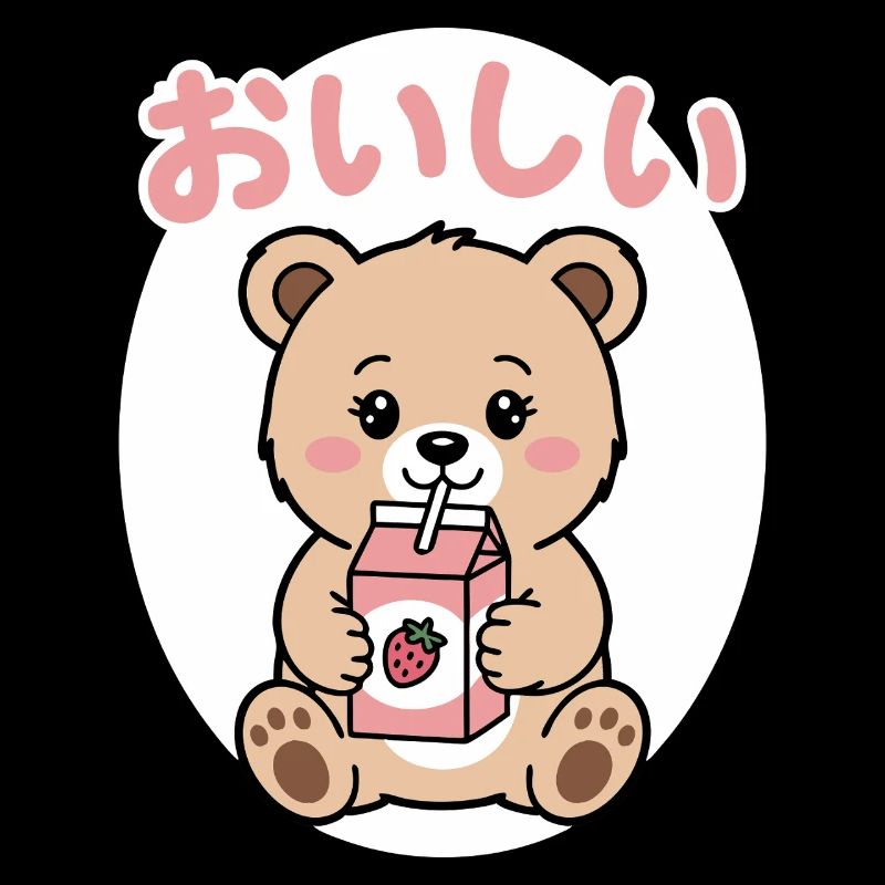 Kawaii Bär Trinken Erdbeermilch Japanisch Niedlich