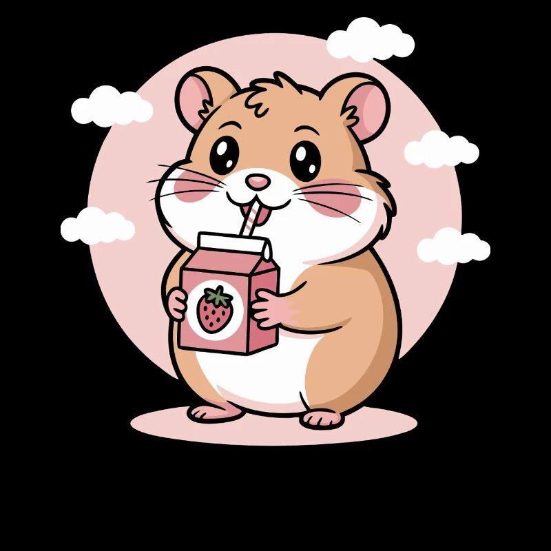 Mignon Chibi Hamster Buvant Strawberry Milk Kawaii