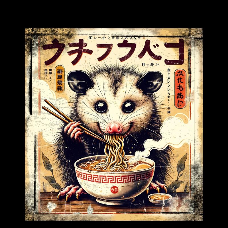 Ramen Opossum Grunge Poster Style