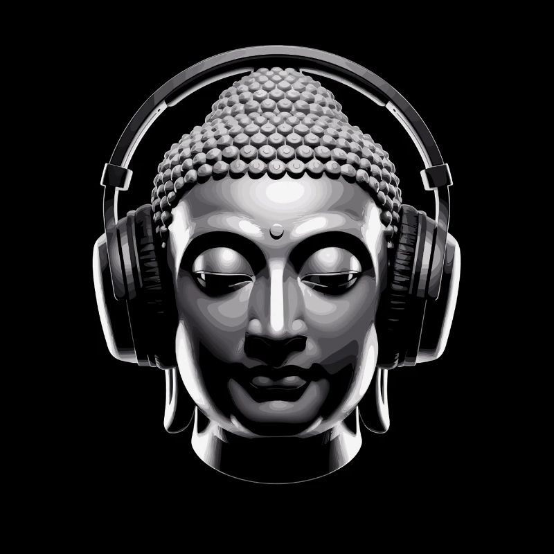 Buddha with Headphones Mindfulness Music Boho Zen