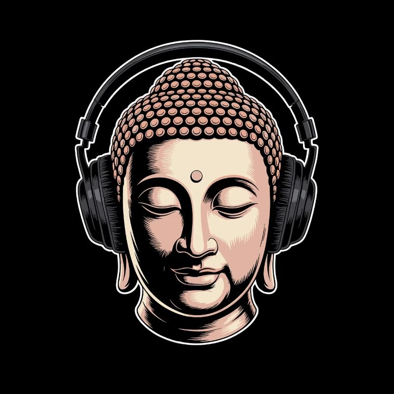 Bouddha avec casque Mindfulness Musique Boho Zen
