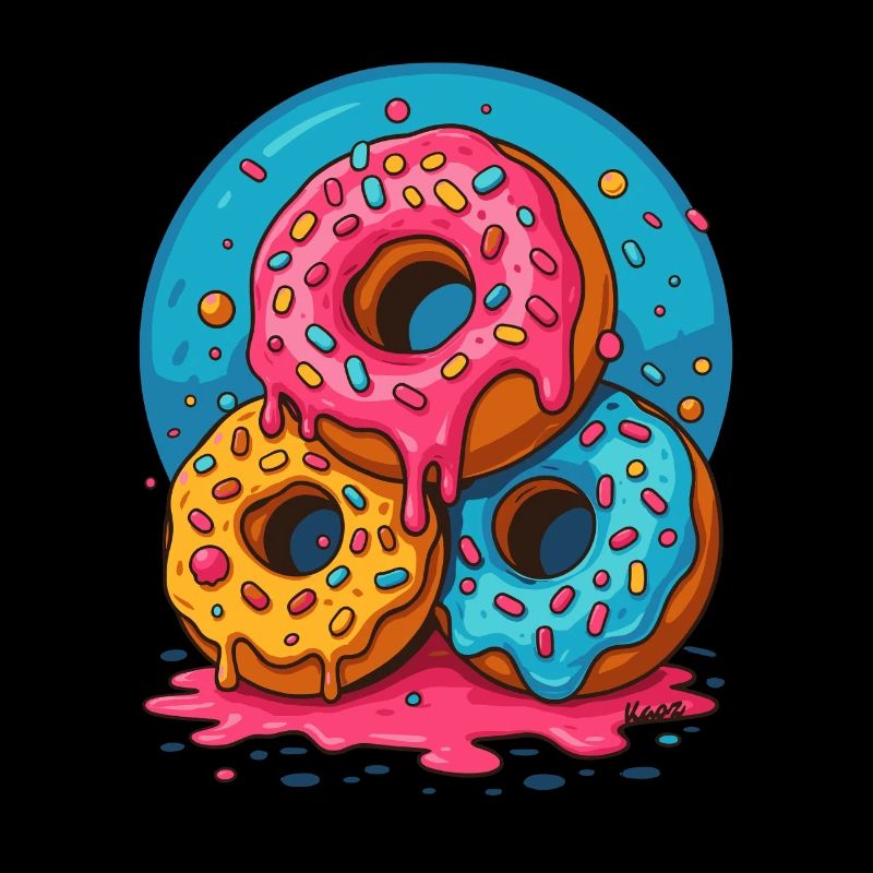 Three colorful donuts with icing and sprinkles