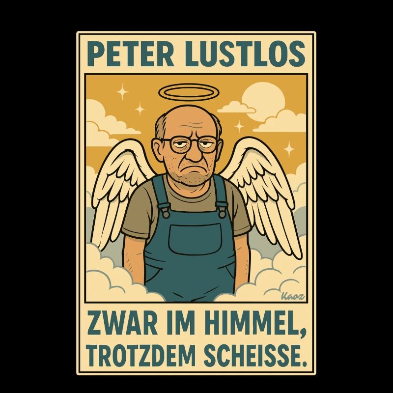 Peter Lustlos Engel mit Latzhose im Himmel
