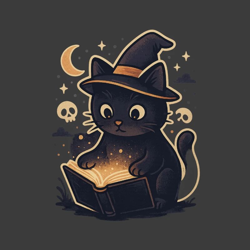 Haunted cat reads magic book