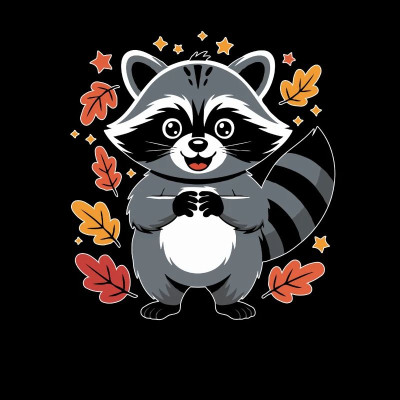 Verspielter Waschbär mit Herbstlaub