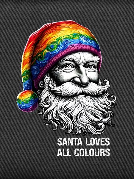 Lebendiger Weihnachtsmann mit Regenbogenhut