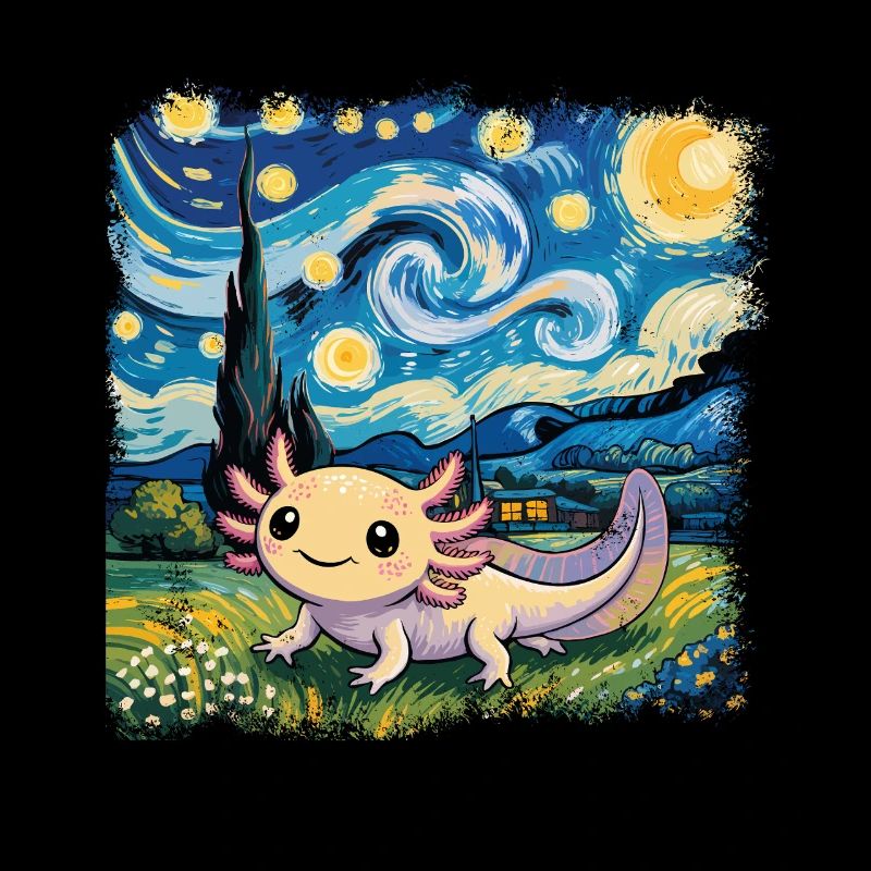 Whimsical Axolotl Under Starry Night