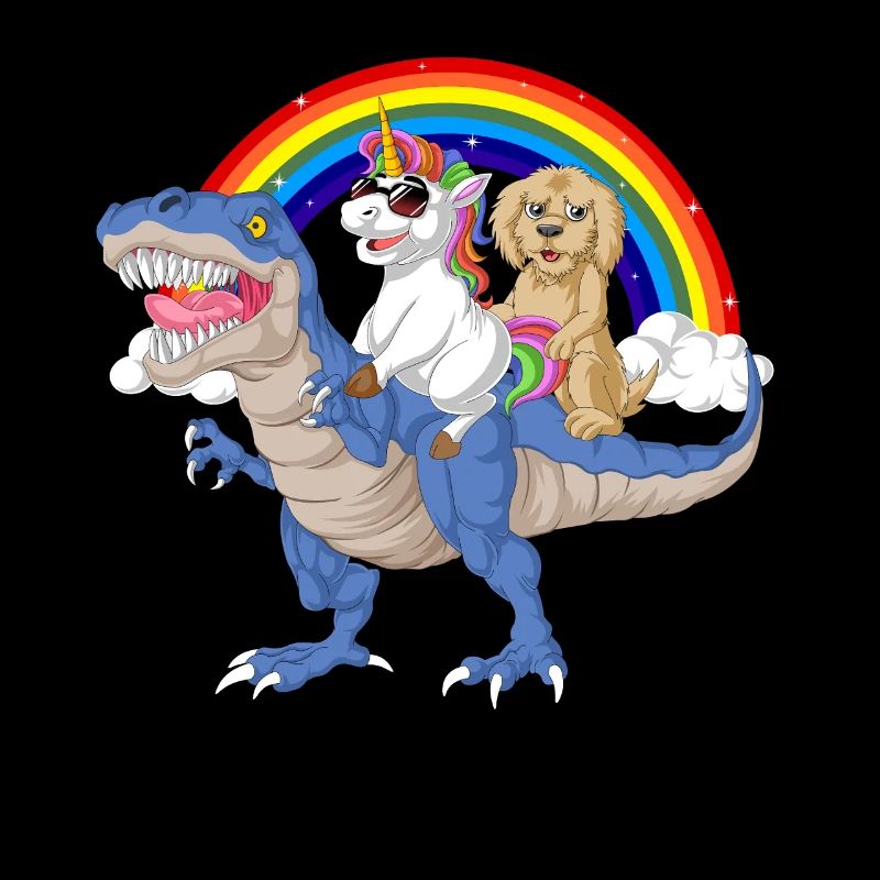 Dinosaur Unicorn  Golden Doodle Rainbows Design