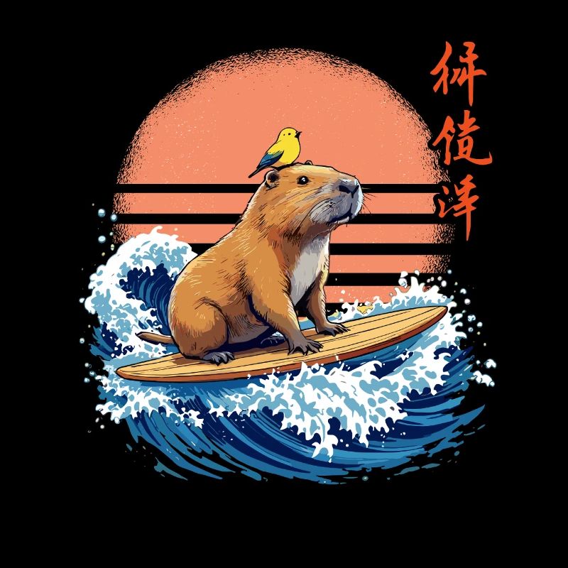 Capybara, surf, japonais, surfeur, capybara