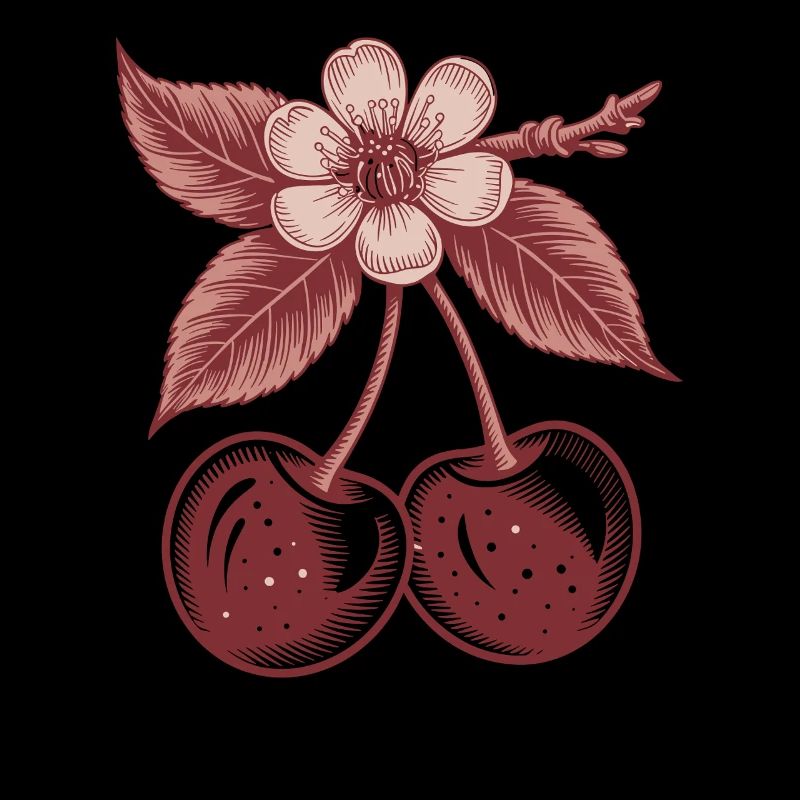 oho Retro Kirsche & Blüte Vintage-Illustration