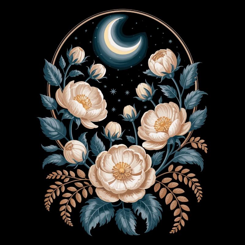 Moon and floral patterns for nighttime elegance
