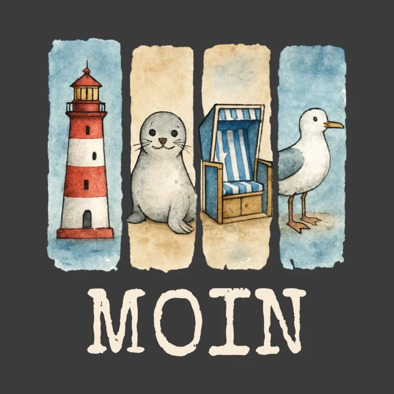 Moin Leuchtturm Robbe Strandkorb Möwe Küste